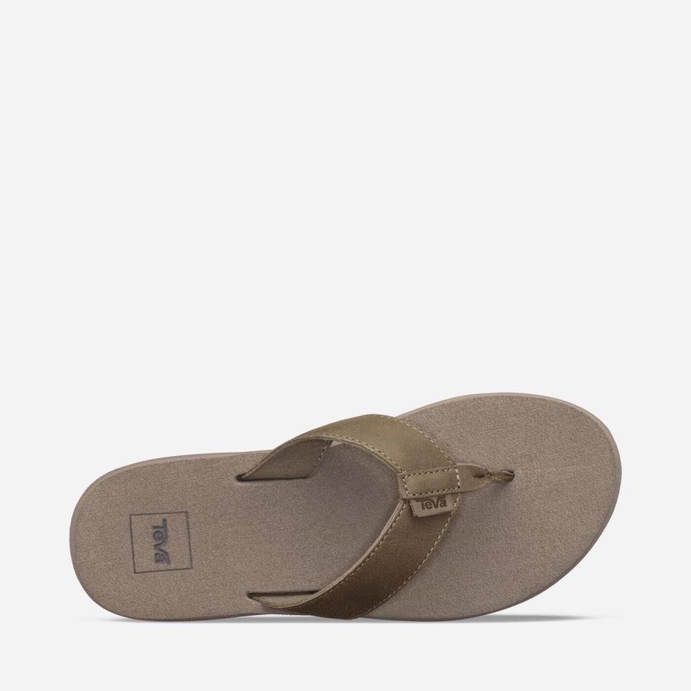 Teva Voya Lær Flip Flops Dame Olivengrønne | 41UZXAFMR