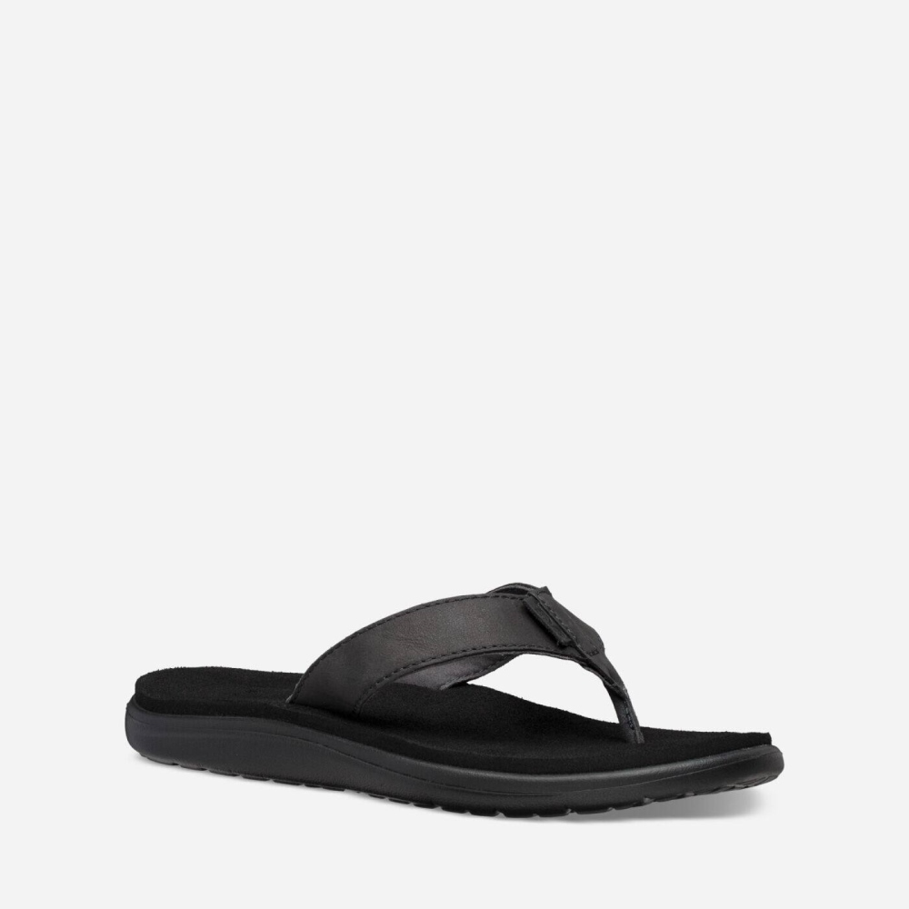 Teva Voya Lær Flip Flops Dame Svarte | 94YVMDORT