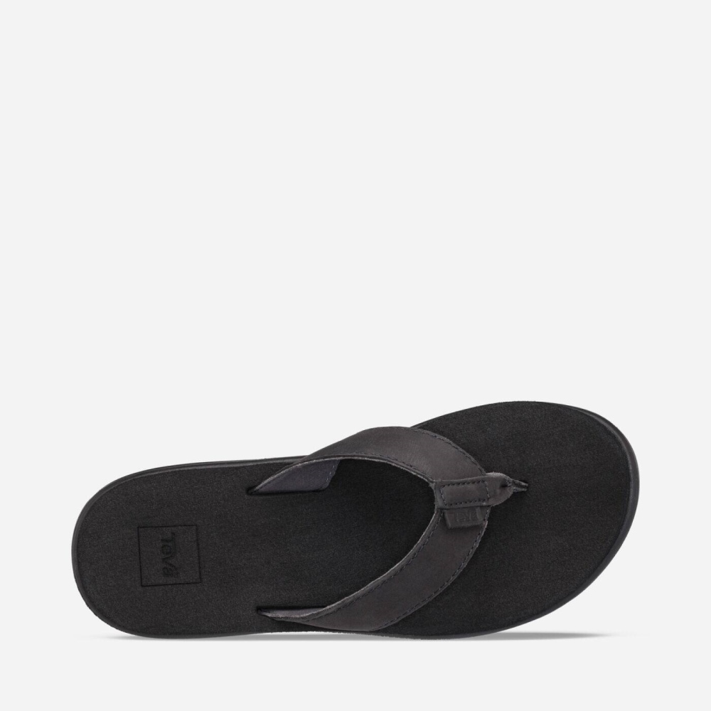 Teva Voya Lær Flip Flops Dame Svarte | 94YVMDORT