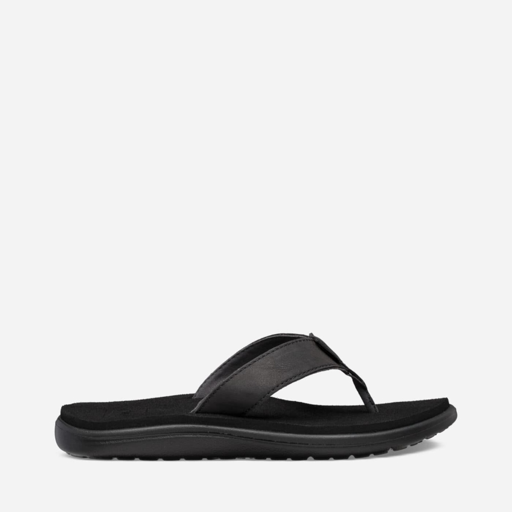 Teva Voya Lær Flip Flops Dame Svarte | 94YVMDORT