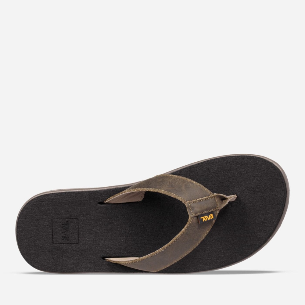 Teva Voya Lær Flip Flops Herre Olivengrønne | 96TBWIJEY