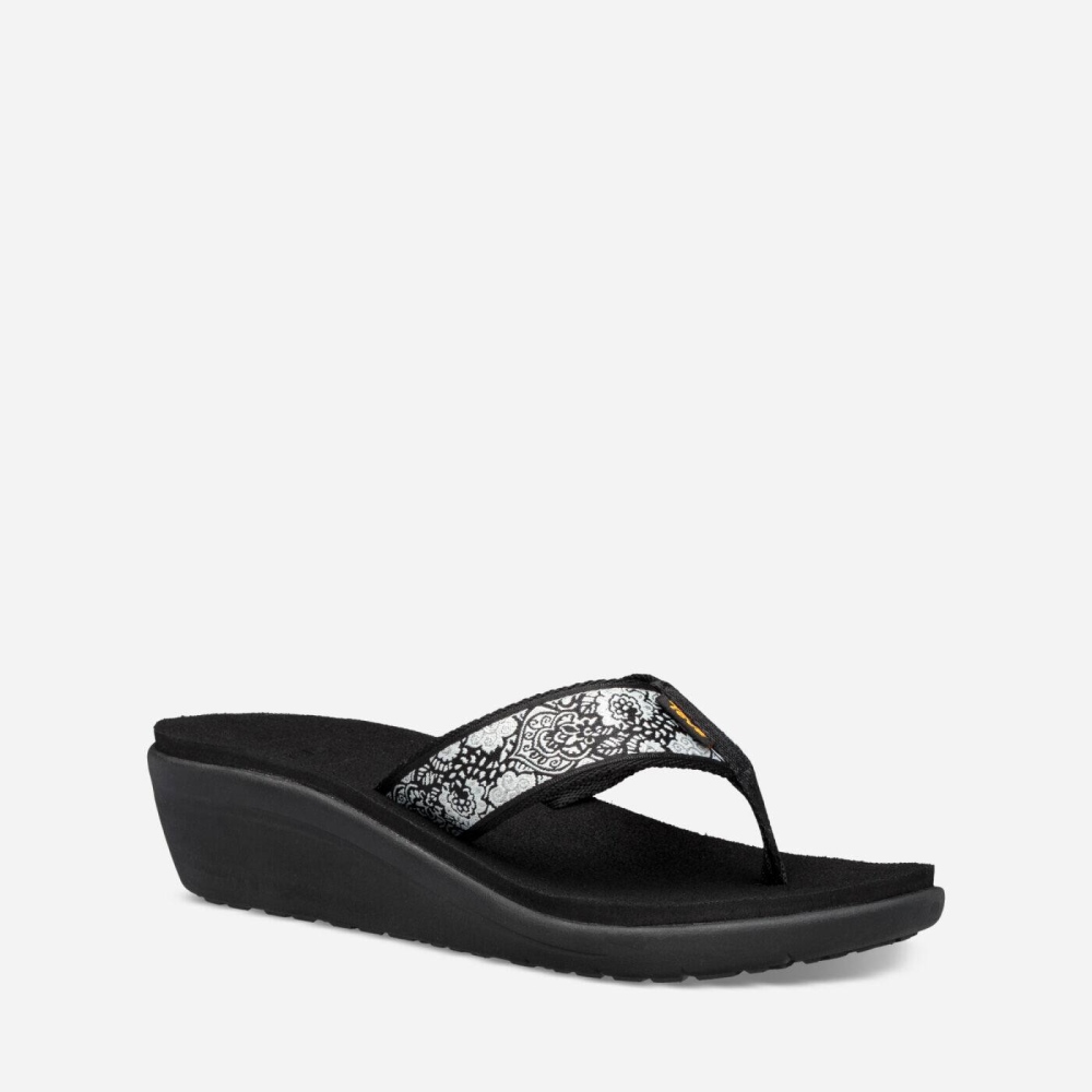 Teva Voya Wedge Flip Flops Dame Svarte Hvite | 82MCPWTXF