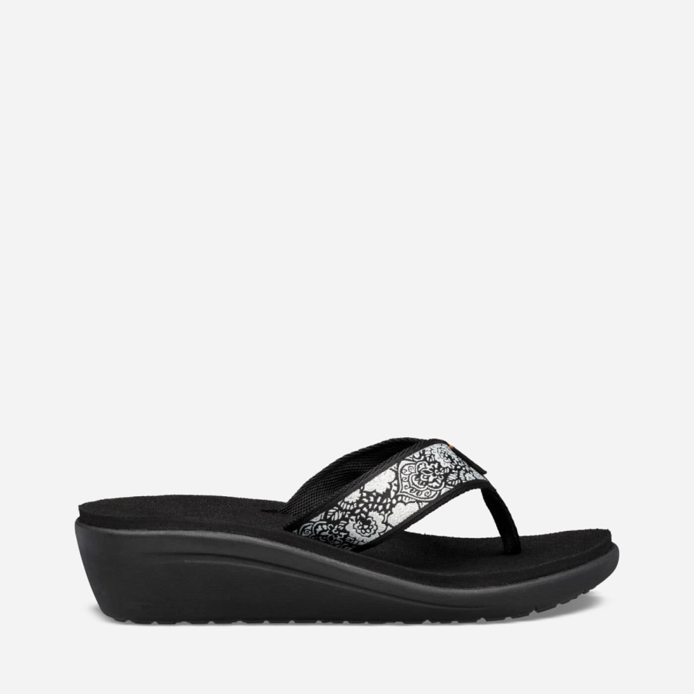 Teva Voya Wedge Flip Flops Dame Svarte Hvite | 82MCPWTXF